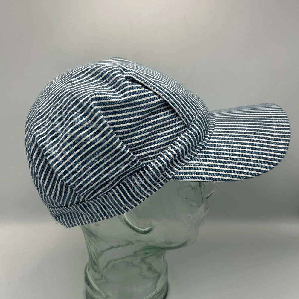 Vintage Conductor Hat Cap Sz L Mens Stripe Train Engineer Railroad Thomas Snap